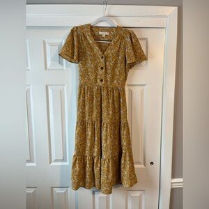 Monteau Mustard Floral Midi Dress